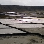 Becken der Salzgewinnungsanlage im Sonnenlicht
