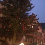 Unbeleuchteter Weihnachtsbaum vor der Eröffnung des Weihnachtsmarktes