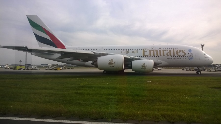 Emirates A380 kurz vor dem Start