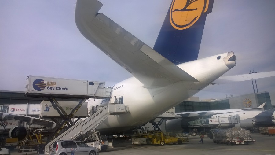 Lufthansa-Flugzeug auf dem Frankfurter Flughafen